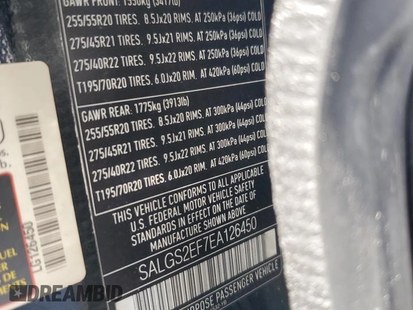 2014 Land Rover Range Rover Supercharged with VIN SALGS2EF7EA126450, listed as a Copart auction lot 57615285 with 116,052 mi miles and Clean title. Bid and sale history available at DreamBid. Image 13.