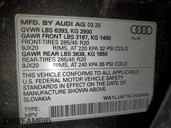 2020 Audi Q7 Premium Plus z VIN WA1LJAF76LD008485, wystawiony jako Copart lot #41886913 z przebiegiem 25 684 mil mil oraz . Historia ofert i sprzedaży dostępna na DreamBid. Obrazek 14.