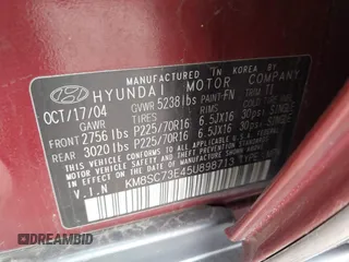 2005 Hyundai Santa Fe GLS with VIN KM8SC73E45U898713, listed as a IAAI auction lot 41791364 with 169,276 mi miles. Bid and sale history available at carsss.com. Image 9.