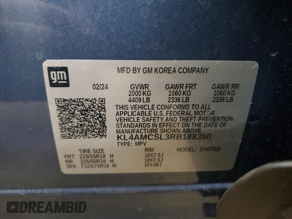 2024 Buick Encore GX Preferred z VIN KL4AMCSL3RB188350, wystawiony jako Copart lot #58574665 z przebiegiem 3 226 mil mil oraz Szkoda całkowita • Salvage title. Historia ofert i sprzedaży dostępna na DreamBid. Obrazek 13.