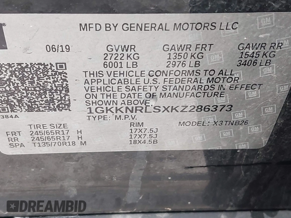 2019 GMC Acadia SLE z VIN 1GKKNRLSXKZ286373, wystawiony jako IAAI lot #41910362 z przebiegiem 129 122 mil mil oraz . Historia ofert i sprzedaży dostępna na DreamBid. Obrazek 9.