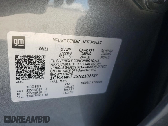 2022 GMC Acadia SLE z VIN 1GKKNKL4XNZ102787, wystawiony jako Copart lot #88393855 z przebiegiem 35 796 mil mil oraz Szkoda całkowita • Salvage title. Historia ofert i sprzedaży dostępna na DreamBid. Obrazek 13.