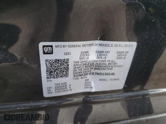2022 Chevrolet Blazer Premier z VIN 3GNKBFRS7NS136546, wystawiony jako Copart lot #81519594 z przebiegiem 34 151 mil mil oraz Szkoda całkowita • Salvage title. Historia ofert i sprzedaży dostępna na DreamBid. Obrazek 13.