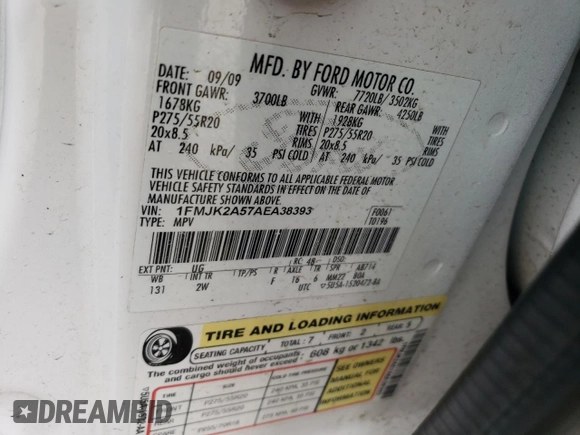 2010 Ford Expedition Max Limited with VIN 1FMJK2A57AEA38393, listed as a Copart auction lot 46665295 with 133,024 mi miles and Salvage title. Bid and sale history available at DreamBid. Image 13.