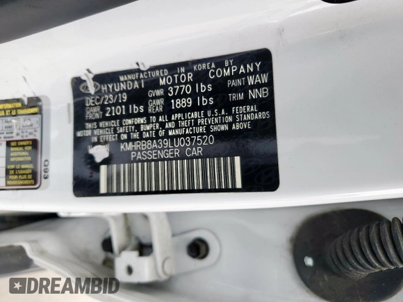 2020 Hyundai Venue SE with VIN KMHRB8A39LU037520, listed as a Copart auction lot 53607435 with 157,717 mi miles and Salvage Title. Bid and sale history available at DreamBid. Image 14.