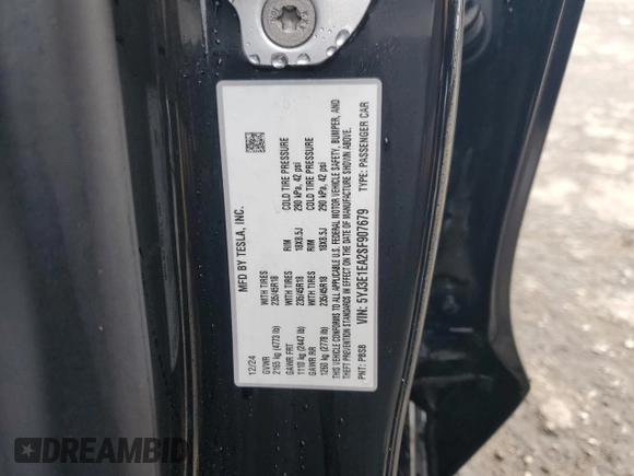 2025 Tesla Model 3 Long Range с VIN 5YJ3E1EA2SF907679, выставлен на аукционе Copart как лот 48718815 с пробегом Не указан миль и Списание • Salvage title. История ставок и продаж доступна на DreamBid. Изображение 10.