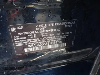 2014 BMW 3 Series 335i with VIN WBA3A9G55ENS64791, listed as a IAAI auction lot 40997669 with 65,335 mi miles. Bid and sale history available at carsss.com. Image 9.