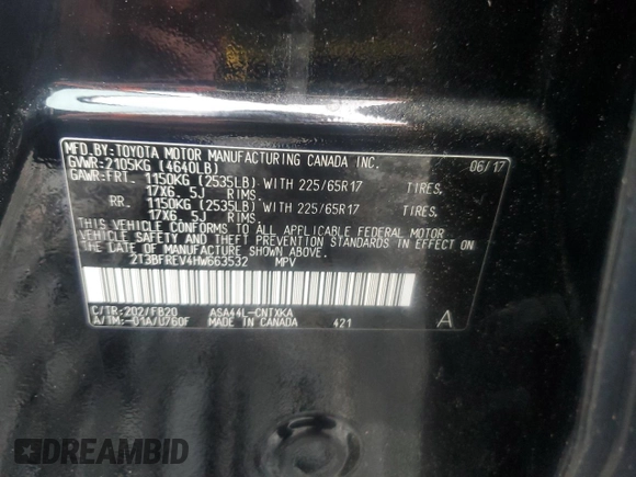 2017 Toyota RAV4 LE z VIN 2T3BFREV4HW663532, wystawiony jako Copart lot #57798035 z przebiegiem 100 922 mil mil oraz Szkoda całkowita • Salvage title. Historia ofert i sprzedaży dostępna na DreamBid. Obrazek 13.