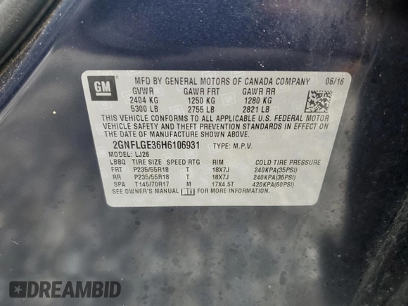 2017 Chevrolet Equinox Premier with VIN 2GNFLGE36H6106931, listed as a Copart auction lot 46867175 with 121,306 mi miles and Salvage Title. Bid and sale history available at carsss.com. Image 13.