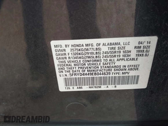 2014 Acura MDX Technology with VIN 5FRYD4H49EB044639, listed as a IAAI auction lot 42062380 with 191,699 mi miles and . Bid and sale history available at DreamBid. Image 9.