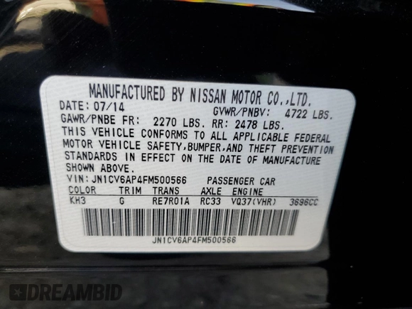 2015 Infiniti Q40 with VIN JN1CV6AP4FM500566, listed as a Copart auction lot 78955424 with 114,098 mi miles and Salvage Title. Bid and sale history available at carsss.com. Image 12.