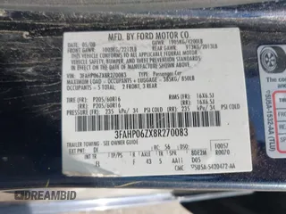 2008 Ford Fusion S with VIN 3FAHP06ZX8R270083, listed as a IAAI auction lot 42086056 with 174,031 mi miles. Bid and sale history available at carsss.com. Image 9.