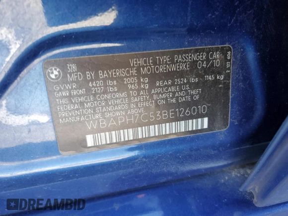 2011 BMW 3 Series 328i with VIN WBAPH7C53BE126010, listed as a Copart auction lot 88897375 with 154,678 mi miles and Salvage title. Bid and sale history available at DreamBid. Image 14.