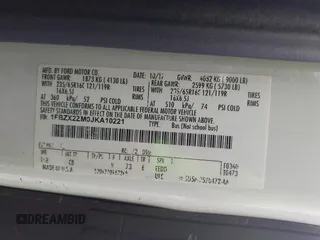 2018 Ford Transit Passenger XL with VIN 1FBZX2ZM0JKA10221, listed as a IAAI auction lot 41988879 with 54,340 mi miles and . Bid and sale history available at DreamBid. Image 9.