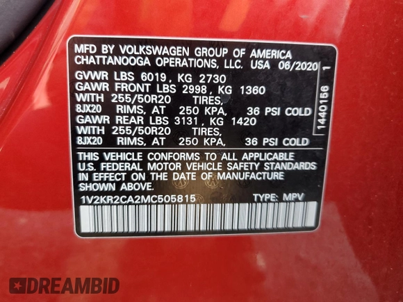 2021 Volkswagen Atlas SE z VIN 1V2KR2CA2MC505815, wystawiony jako Copart lot #54756465 z przebiegiem 51 653 mil mil oraz Szkoda całkowita • Salvage title. Historia ofert i sprzedaży dostępna na DreamBid. Obrazek 13.