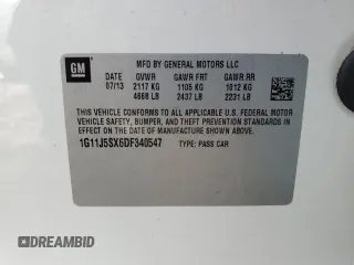 2013 Chevrolet Malibu LTZ with VIN 1G11J5SX6DF340547, listed as a Copart auction lot 54652025 with 132,308 mi miles and Non Repairable. Bid and sale history available at DreamBid. Image 12.