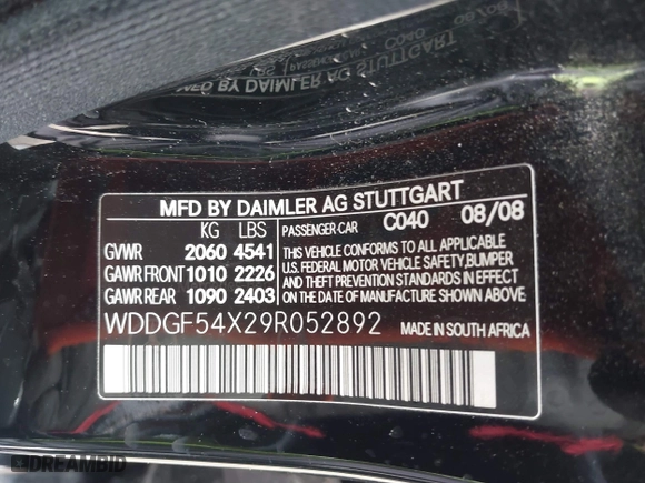 2009 Mercedes-Benz C-Class 3.0L Sport with VIN WDDGF54X29R052892, listed as a IAAI auction lot 41806036 with 91,563 mi miles. Bid and sale history available at carsss.com. Image 9.