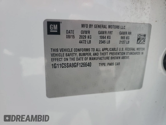 2016 Chevrolet Malibu Limited LT with VIN 1G11C5SA8GF126640, listed as a Copart auction lot 75889484 with 52,560 mi miles and Salvage Title. Bid and sale history available at carsss.com. Image 12.