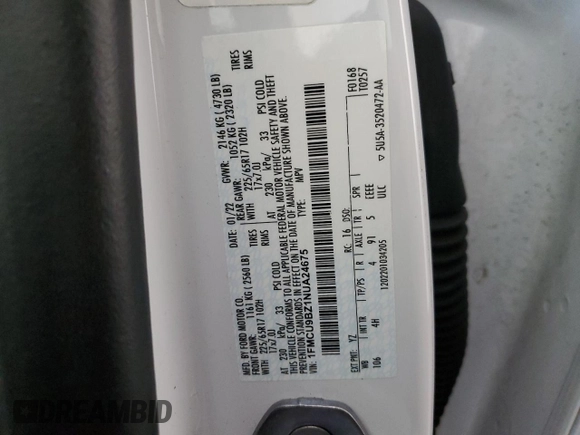 2022 Ford Escape SE Hybrid with VIN 1FMCU9BZ1NUA24675, listed as a Copart auction lot 46826175 with 45,776 mi miles and Clean Title. Bid and sale history available at DreamBid. Image 14.