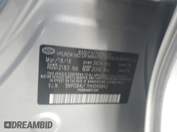 2017 Hyundai Elantra SE with VIN 5NPD84LF7HH045842, listed as a Copart auction lot 52120365 with 68,696 mi miles and Salvage Title. Bid and sale history available at DreamBid. Image 15.