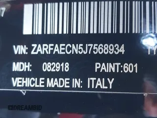 2018 Alfa Romeo Giulia Ti with VIN ZARFAECN5J7568934, listed as a IAAI auction lot 40881530 with 32,534 mi miles and . Bid and sale history available at DreamBid. Image 9.