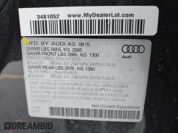 2016 Audi Q5 Premium Plus z VIN WA1D7AFP7GA039559, wystawiony jako IAAI lot #41983206 z przebiegiem 114 888 mil mil oraz . Historia ofert i sprzedaży dostępna na DreamBid. Obrazek 9.