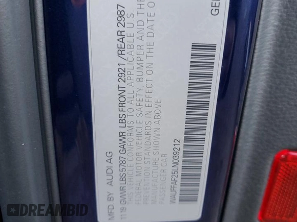 2020 Audi S6 Prestige z VIN WAUFFAF25LN039212, wystawiony jako Copart lot #38084554 z przebiegiem 20 377 mil mil oraz . Historia ofert i sprzedaży dostępna na DreamBid. Obrazek 12.