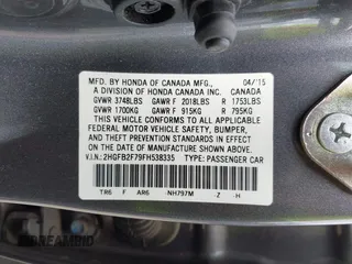 2015 Honda Civic Sedan SE with VIN 2HGFB2F79FH538335, listed as a IAAI auction lot 42049134 with 51,478 mi miles. Bid and sale history available at carsss.com. Image 9.