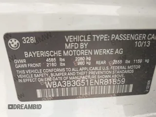 2014 BMW 3 Series 328i xDrive with VIN WBA3B3G51ENR81859, listed as a IAAI auction lot 41828729 with 129,498 mi miles. Bid and sale history available at carsss.com. Image 9.