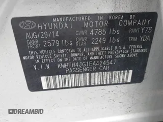 2014 Hyundai Azera Limited с VIN KMHFH4JG1EA424547, выставлен на аукционе IAAI как лот 42352357 с пробегом 47 242 миль миль и . История ставок и продаж доступна на DreamBid. Изображение 9.