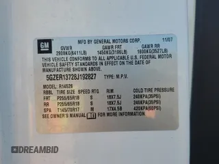 2008 Saturn Outlook XE z VIN 5GZER13728J192827, wystawiony jako Copart lot #48772185 z przebiegiem Nie podano mil oraz Czysty tytuł • Clean title. Historia ofert i sprzedaży dostępna na DreamBid. Obrazek 14.