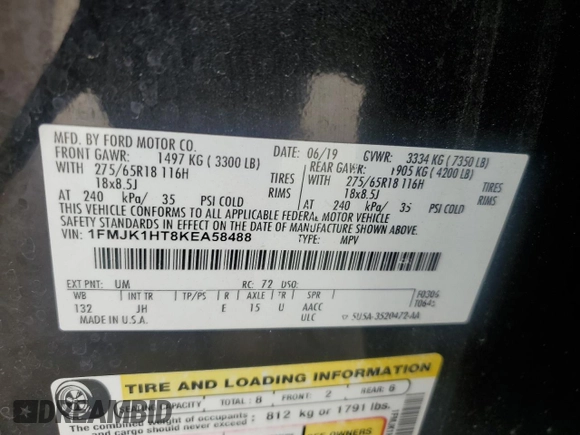 2019 Ford Expedition Max XLT z VIN 1FMJK1HT8KEA58488, wystawiony jako Copart lot #50576755 z przebiegiem 129 871 mil mil oraz Szkoda całkowita • Salvage title. Historia ofert i sprzedaży dostępna na DreamBid. Obrazek 13.