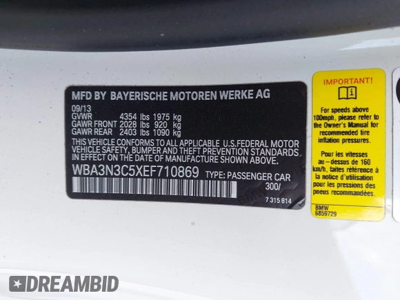 2014 BMW 4 Series 428i with VIN WBA3N3C5XEF710869, listed as a IAAI auction lot 40984116 with 115,958 mi miles and . Bid and sale history available at DreamBid. Image 9.