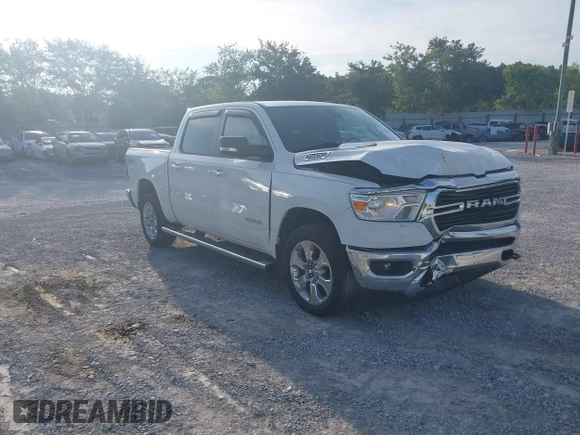 2021 Ram 1500 Big Horn with VIN 1C6SRFFT3MN570531, listed as a IAAI auction lot 42736203 with 84,050 mi miles and . Bid and sale history available at DreamBid. Image 1.
