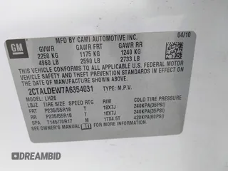 2010 GMC Terrain SLE-2 with VIN 2CTALDEW7A6354031, listed as a IAAI auction lot 42242179 with 213,911 mi miles and . Bid and sale history available at DreamBid. Image 9.