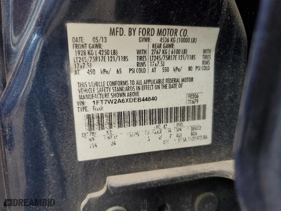2013 Ford Super Duty F-250 SRW XL with VIN 1FT7W2A6XDEB44840, listed as a Copart auction lot 72884754 with 0 mi miles and Clean Title. Bid and sale history available at carsss.com. Image 14.