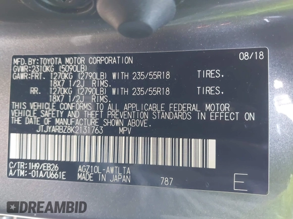 2019 Lexus NX 300 z VIN JTJYARBZ8K2131763, wystawiony jako IAAI lot #41584831 z przebiegiem 110 614 mil mil oraz . Historia ofert i sprzedaży dostępna na DreamBid. Obrazek 9.