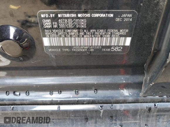 2015 Mitsubishi Lancer GT with VIN JA32U8FW6FU012323, listed as a Copart auction lot 73822644 with 69,317 mi miles and Salvage Title. Bid and sale history available at DreamBid. Image 13.