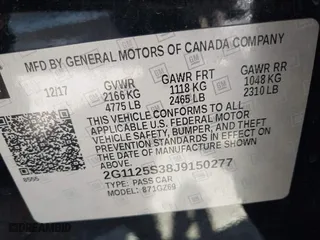 2018 Chevrolet Impala Premier with VIN 2G1125S38J9150277, listed as a IAAI auction lot 41835040 with 84,309 mi miles. Bid and sale history available at carsss.com. Image 9.