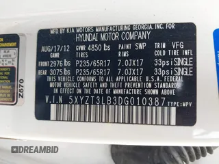 2013 Hyundai Santa Fe Sport z VIN 5XYZT3LB3DG010387, wystawiony jako IAAI lot #37558071 z przebiegiem 171 439 mil mil oraz . Historia ofert i sprzedaży dostępna na DreamBid. Obrazek 9.