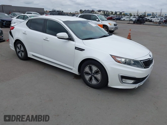 2012 Kia Optima Hybrid with VIN KNAGM4AD7C5013599, listed as a IAAI auction lot 41895083 with 118,181 mi miles. Bid and sale history available at carsss.com. Image 1.