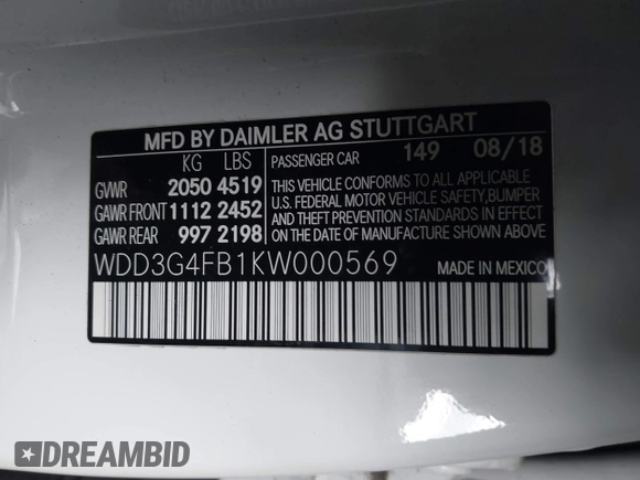 2019 Mercedes-Benz A 220 with VIN WDD3G4FB1KW000569, listed as a IAAI auction lot 41588110 with 83,265 mi miles and . Bid and sale history available at DreamBid. Image 9.
