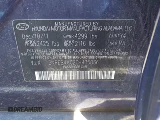 2012 Hyundai Sonata GLS with VIN 5NPEB4AC2CH435836, listed as a IAAI auction lot 41831072 with 89,060 mi miles and . Bid and sale history available at carsss.com. Image 9.