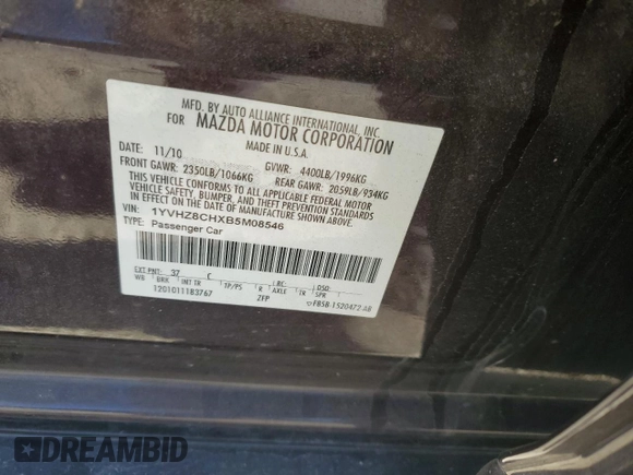 2011 Mazda 6 i Grand Touring with VIN 1YVHZ8CHXB5M08546, listed as a Copart auction lot 41503085 with 70,324 mi miles and Clean Title. Bid and sale history available at DreamBid. Image 12.
