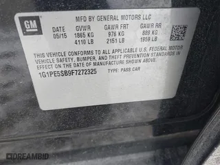 2015 Chevrolet Cruze LT with VIN 1G1PE5SB9F7272325, listed as a IAAI auction lot 40996288 with 69,969 mi miles. Bid and sale history available at carsss.com. Image 9.