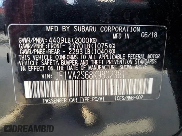 2019 Subaru WRX STI with VIN JF1VA2S68K9802381, listed as a Copart auction lot 87599415 with 82,427 mi miles and Clean Title. Bid and sale history available at carsss.com. Image 12.
