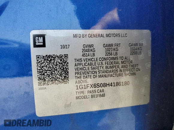 2017 Chevrolet Bolt EV Premier with VIN 1G1FX6S08H4186180, listed as a Copart auction lot 58431925 with 79,966 mi miles and Salvage title. Bid and sale history available at DreamBid. Image 13.
