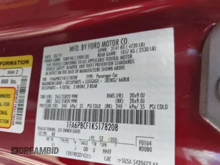 2019 Ford Mustang GT with VIN 1FA6P8CF1K5178208, listed as a IAAI auction lot 42818966 with 38,377 mi miles and . Bid and sale history available at DreamBid. Image 9.