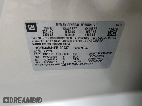 2015 Cadillac Escalade z VIN 1GYS4AKJ1FR100437, wystawiony jako Copart lot #52559965 z przebiegiem 51 627 mil mil oraz Tytuł czysty. Historia ofert i sprzedaży dostępna na DreamBid. Obrazek 13.