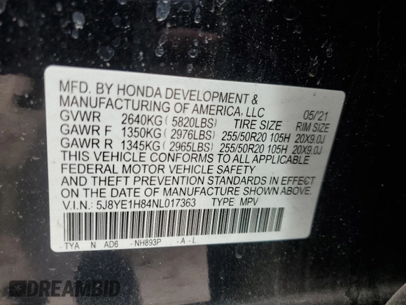 2022 Acura MDX w/Advance Package with VIN 5J8YE1H84NL017363, listed as a Copart auction lot 48327565 with 66,940 mi miles and Salvage Title. Bid and sale history available at carsss.com. Image 15.